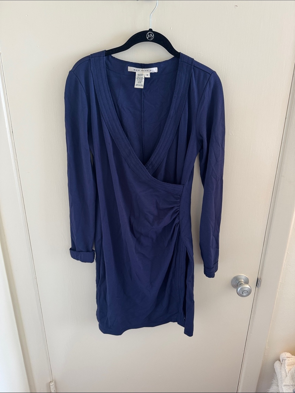 Max Studio Deep Navy Long Sleeve Wrap-Style Dress